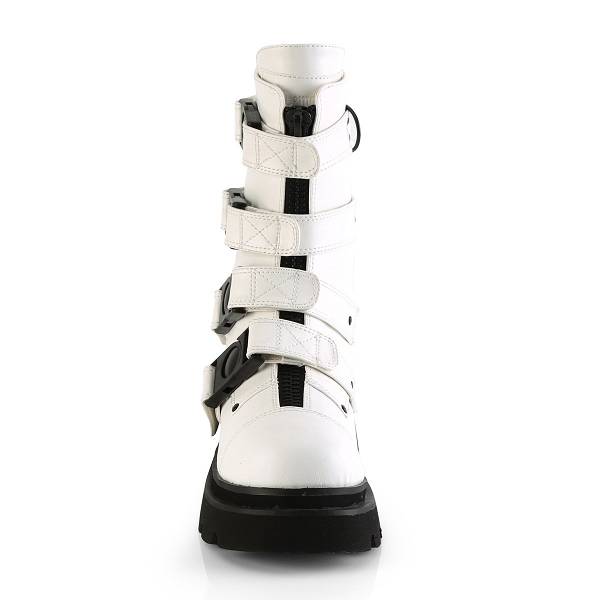 Demonia Women's Renegade-55 Mid Calf Boots - White Vegan Leather D0953-42US Clearance